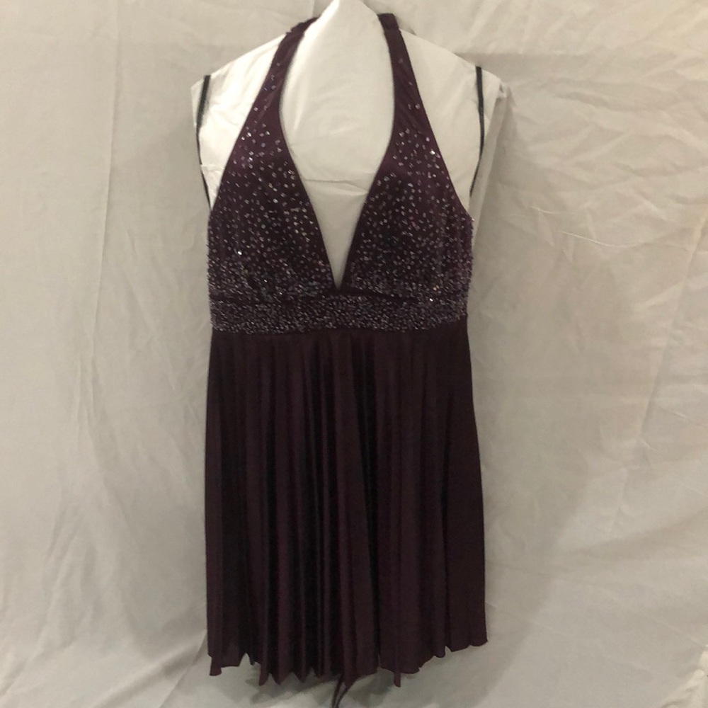 Juniors Purple beaded cocktail dress